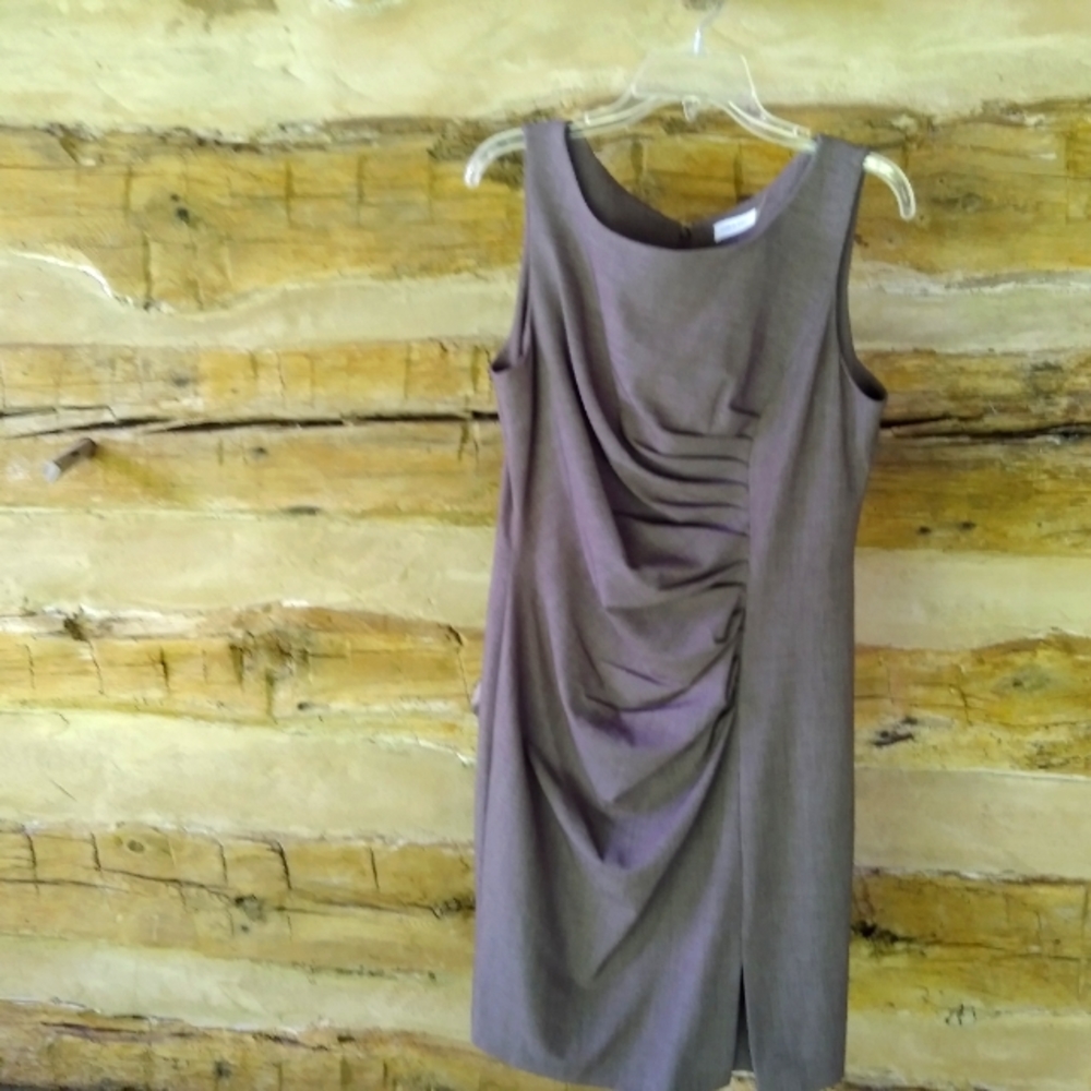 Calvin Klein Pleat Front Brown Sleeveless Midi Dress Size 12